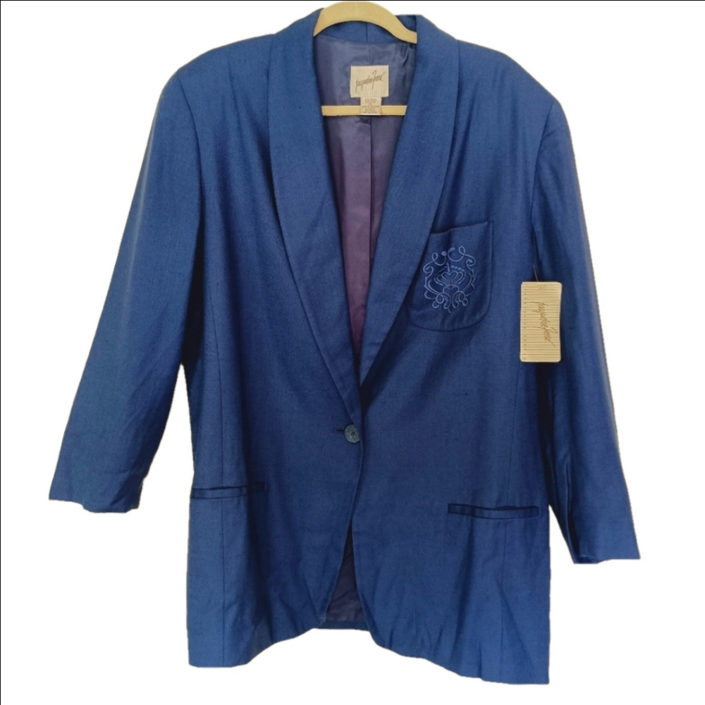 Jacqueline Ferrar Blazer Jacket Size XL Indigo Blue Rayon Linen Blend Button NWT